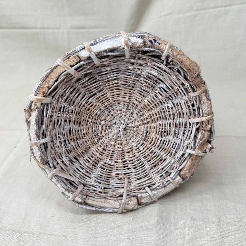 Vintage Bark Planter Basket with Liner Rustic Woodland Cachepot 1970s